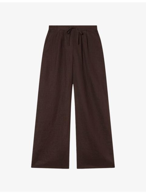WHISTLES Elasticated-Waist Wide-Leg Linen Trousers