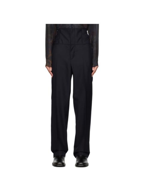 Dries Van Noten Navy Creased Trousers