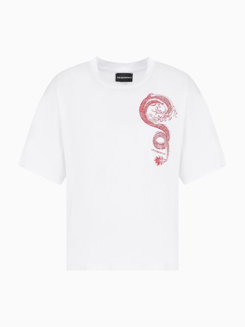 EMPORIO ARMANI mercerised-jersey T-shirt with dragon print