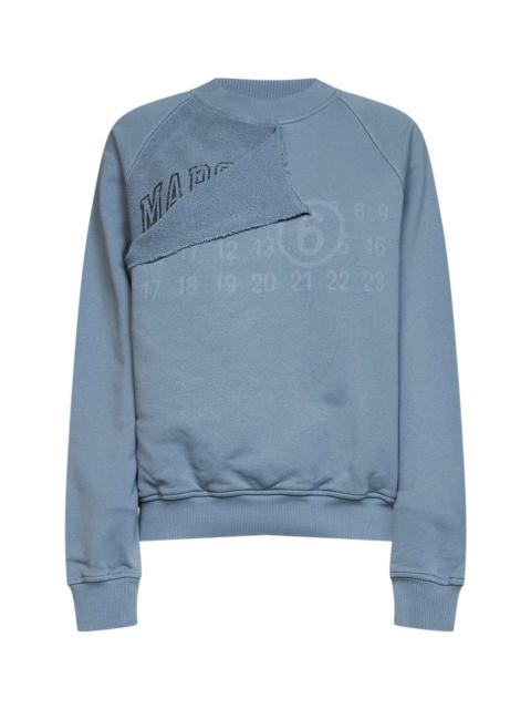 MM6 Maison Margiela Light blue cotton sweatshirt with signature and layered panel