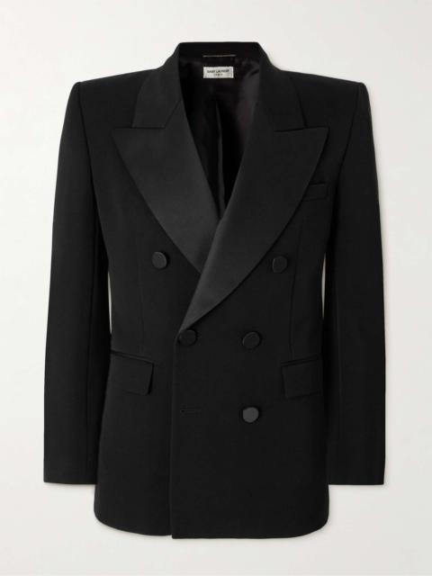 Double-Breasted Satin-Trimmed Wool Blazer