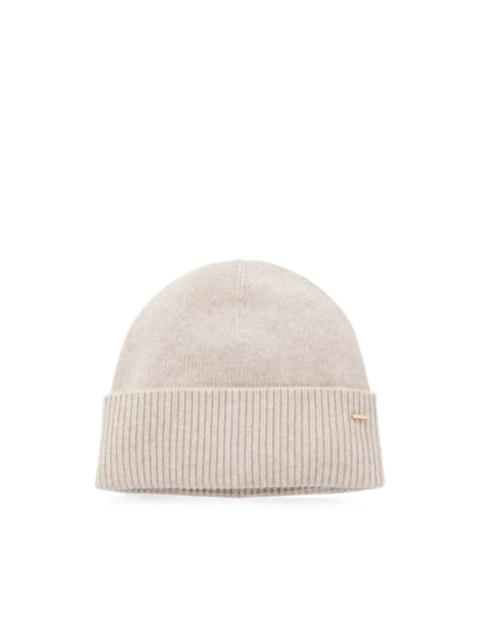 BOSS cashmere beanie with metalic logo trim