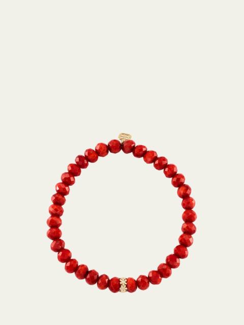 SYDNEY EVAN Tiny Daisy Rondelle on Orange Bamboo Coral Faceted Bead Bracelet