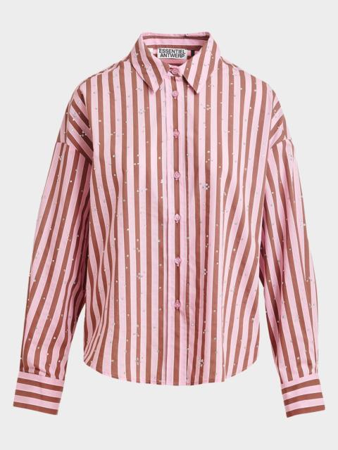 ESSENTIEL ANTWERP Jelief Rhinestone Striped Button-Front Shirt