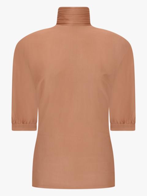 rabanne HIGH NECK STRETCH TOP | NEW CARAMEL