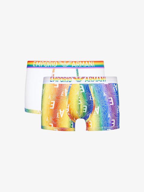 EMPORIO ARMANI Rainbow-logo pack of two stretch-cotton trunks