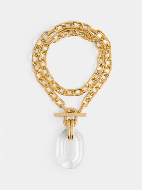 Paco Rabanne GOLD DOUBLE CHAIN XL LINK NECKLACE WITH GLOSSY PENDANT