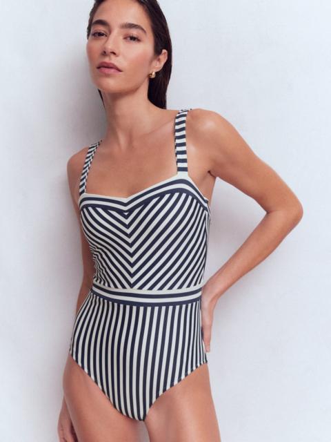 BODEN Clean Sweetheart Swimsuit-Navy and Ivory Stripe