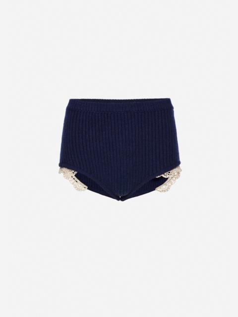 MAGDA BUTRYM Cashmere crochet-trim shorts in navy