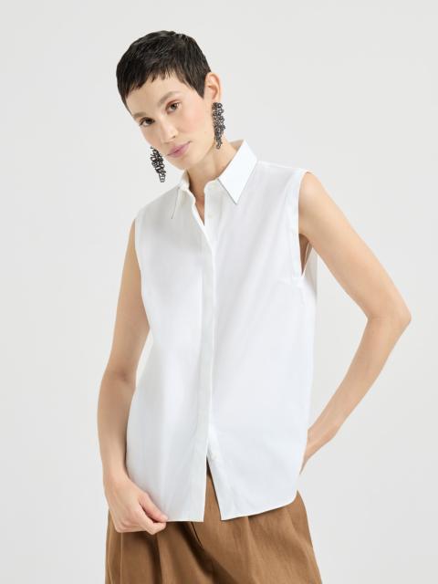 Brunello Cucinelli Stretch cotton poplin sleeveless shirt with shiny trim