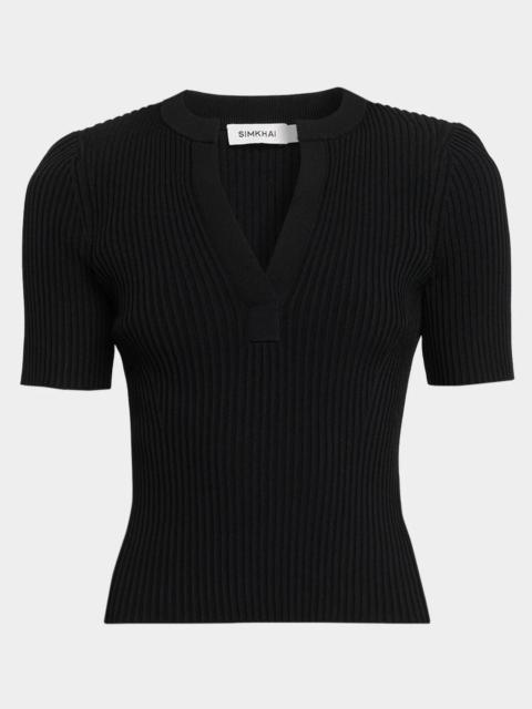 SIMKHAI Miley Splitneck Ribbed Top