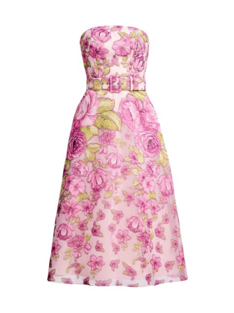 Dress The Population Women's Allegra Jacquard Strapless Midi-Dress - Pink Blossom Multi