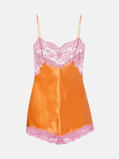 SAINT LAURENT Lace-trimmed silk satin bodysuit