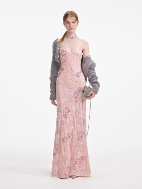 self-portrait Pink Embellished Velvet Maxi Dress