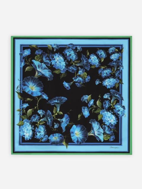 Bluebell-print twill scarf (90 x 90)