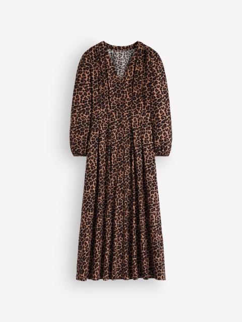BODEN Nicola Cotton Midi Dress-Camel, Animal Fields