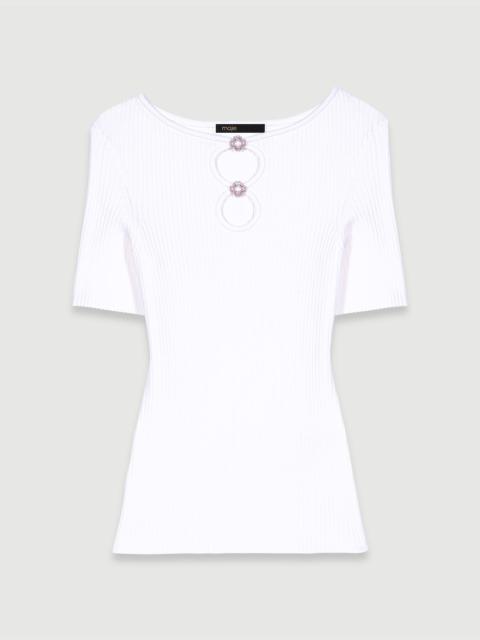 maje Cutaway knit top with jewellery