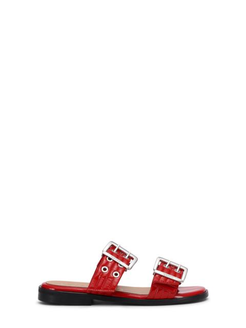 RED FEMININE BUCKLE TWO-STRAP SANDALS
