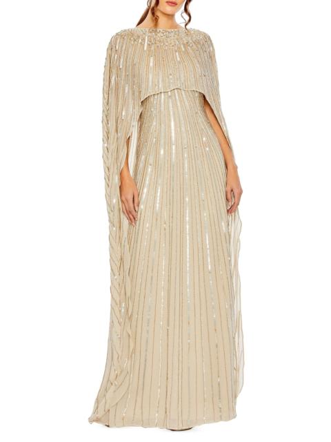 MAC DUGGAL Women's Sequined Column Cape Gown - Champagne