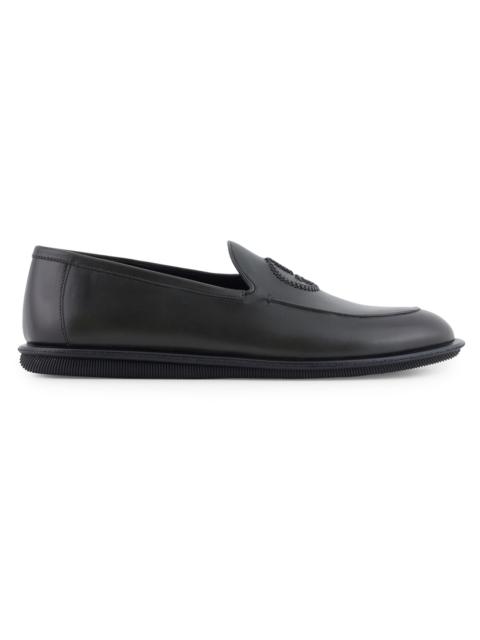 GIORGIO ARMANI Men's Logo Vintage Leather Slip-On Loafers - Black