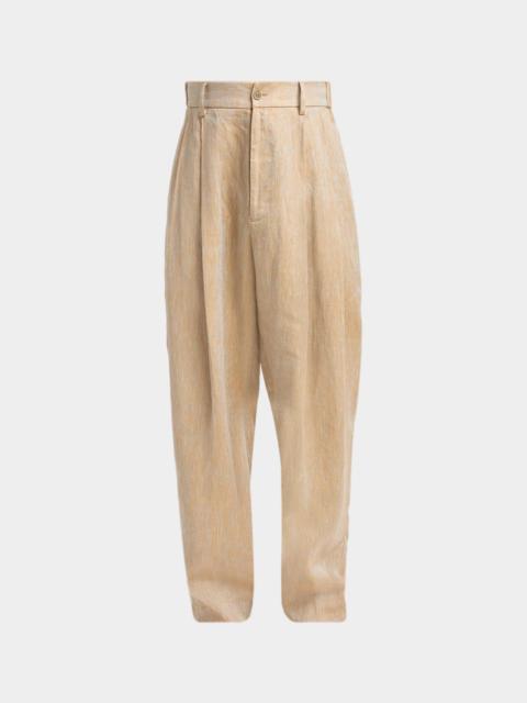GIORGIO ARMANI Men's Linen Oversized Straight-Leg Pleated Pants