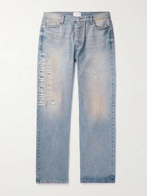 Rhude + Lamborghini Straight-Leg Printed Distressed Jeans