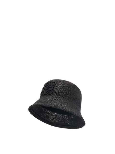 Bucket hat in raffia and calfskin