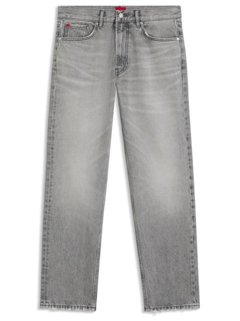 HUGO GREY REGULAR-FIT JEANS IN STONEWASHED DENIM
