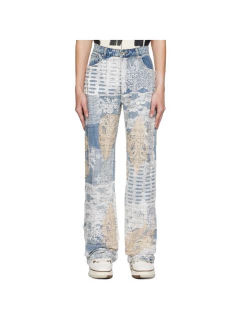 WHO DECIDES WAR Blue Grid Lace Jeans