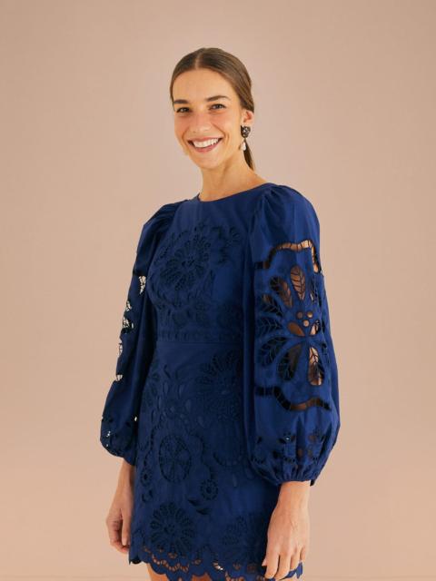 FARM RIO Navy Blue Flowery Richelieu Mini Dress
