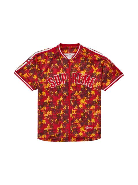 Supreme Supreme Kanji Camo Zip Up Baseball Jersey Red