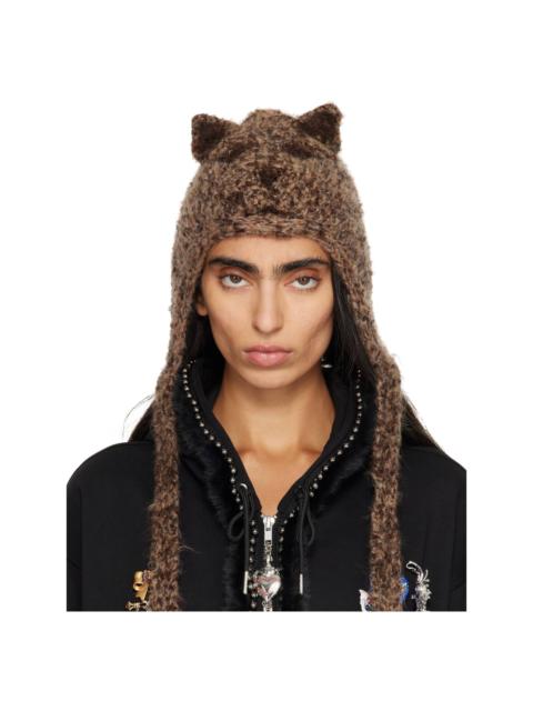 Chopova Lowena Brown Puppy Knitted Bonnet