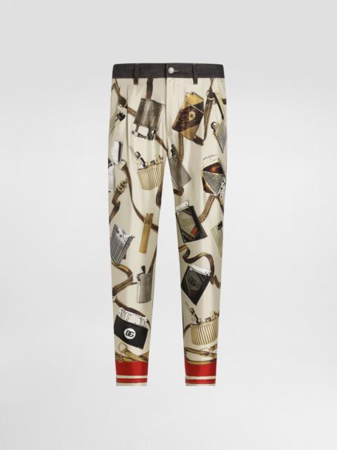 Dolce & Gabbana Loose blue denim and silk jeans with lighter print