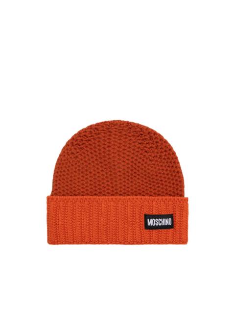 Moschino logo-patch chunky-knit wool beanie