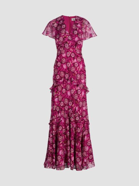 SALONI Women's Sarita Floral Silk Maxi Dress - Helebore Cerise