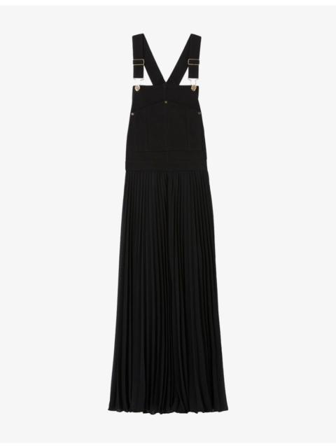 Claudie Pierlot Pleated-Skirt Woven Dungaree Dress