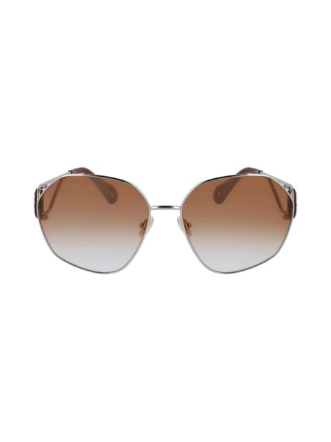 Lanvin Mother & Child 62mm Oversize Rectangular Sunglasses in Gold/Gradient Caramel