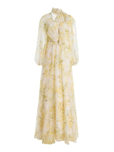 Monique Lhuillier V-neck Long Sleeve Gown yellow