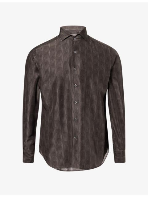 CORNELIANI Wave Printed Long-Sleeve Silk Shirt