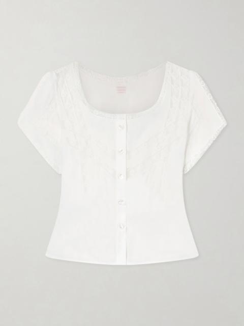 LORETTA CAPONI Angela lace-trimmed cotton blouse White