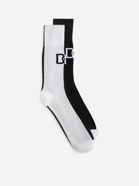 Dolce & Gabbana Two-tone stretch cotton socks with DG logo