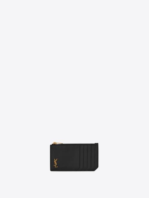 SAINT LAURENT tiny monogram zipped fragments credit card case in grained leather