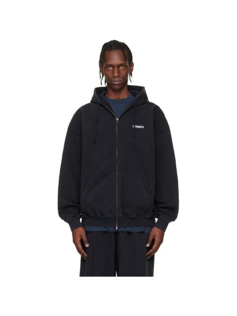 Black Iconic Logo Zip-Up Hoodie