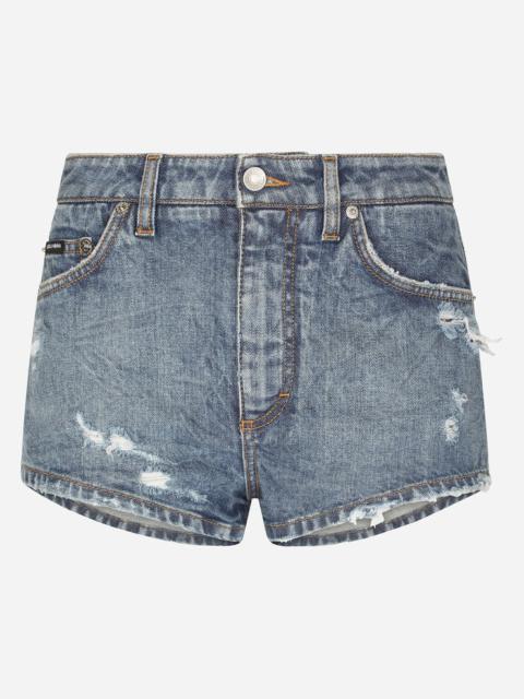 Denim shorts with ripped details