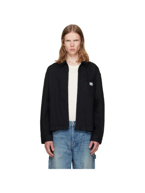 vowels Black Cord Collared Zip-Up Denim Jacket