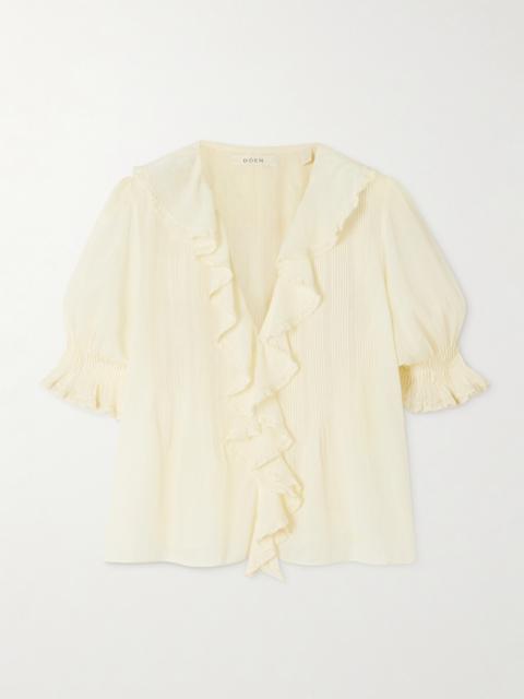 DÔEN Henri Ruffled Pintucked Organic Cotton-voile Top