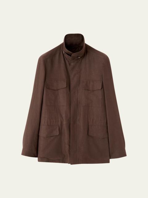 Loro Piana Men's Linen Traveller Full-Zip Field Jacket