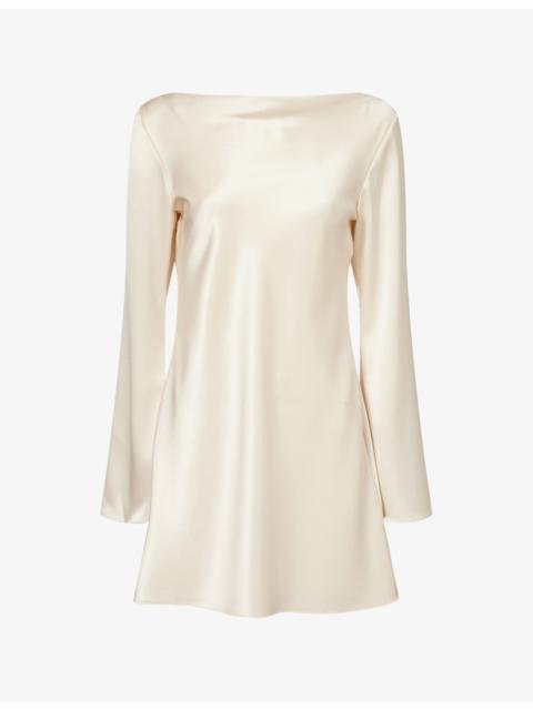 Reformation Pike Bell-Sleeve Satin Mini Dress