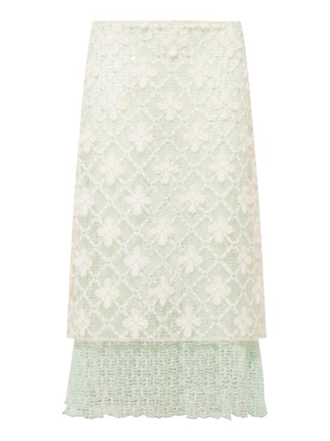 SIEDRÉS Lunies Flower-Embellished Lace Midi Skirt multi