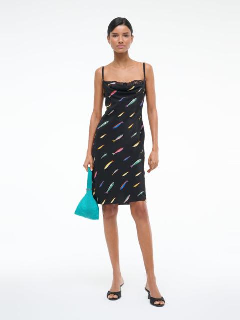 STAUD STAUD EVANGELINE SILK DRESS POP SARDINES BLACK